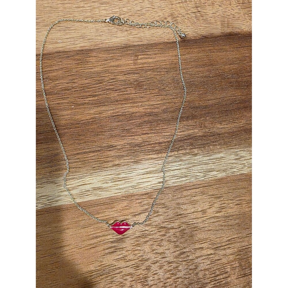Delicate Gold Necklace with Red Lip Pendant